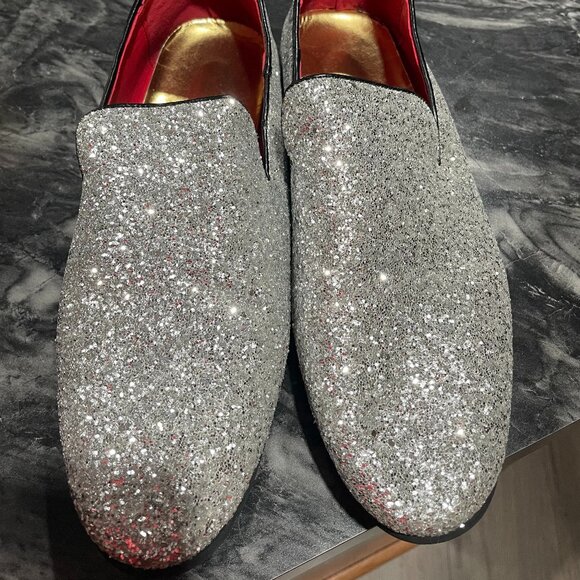 Men\'s Silver sparkling Glitter Slip on dress shoes - Size 11